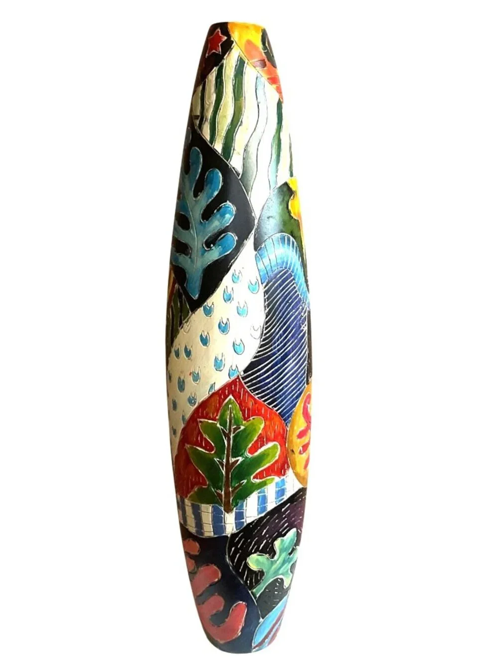 Hand-Painted Torpedo Shape Vase Ceramic Abstract Design No Flaws 24.5